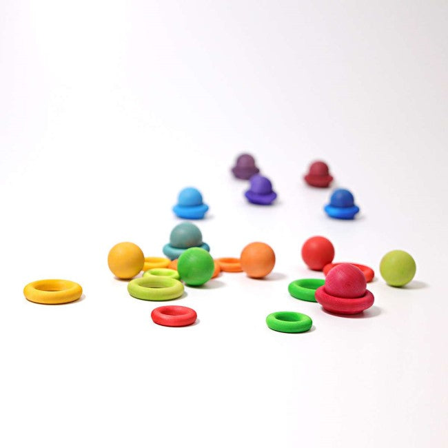 Grimm&#39;s | Building Rings | Rainbow | Set of 24 Wooden Toys