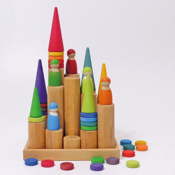 Grimm&#39;s Large Rollers Building Set with Rainbow Forest Friends and Coins