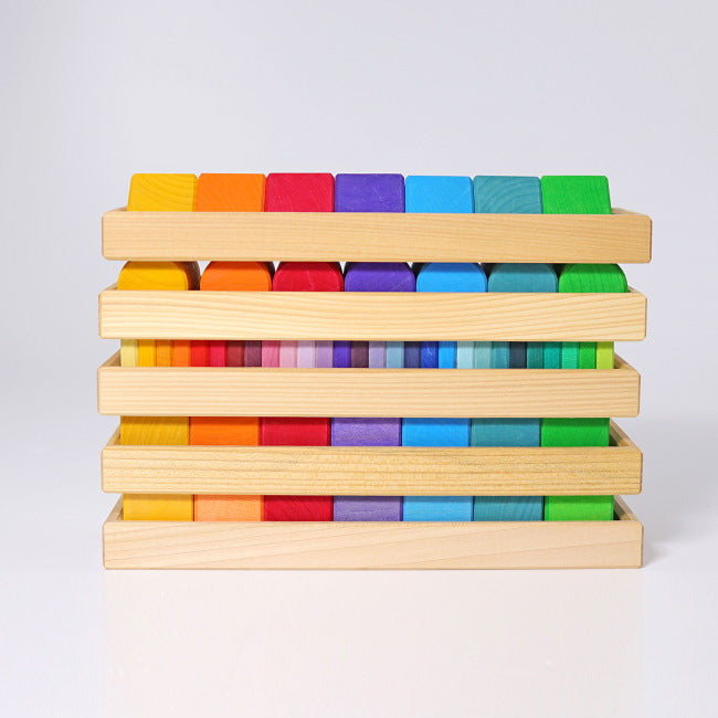 Grimm&#39;s | Building Set | Shapes &amp; Colours in wooden trays for stacking