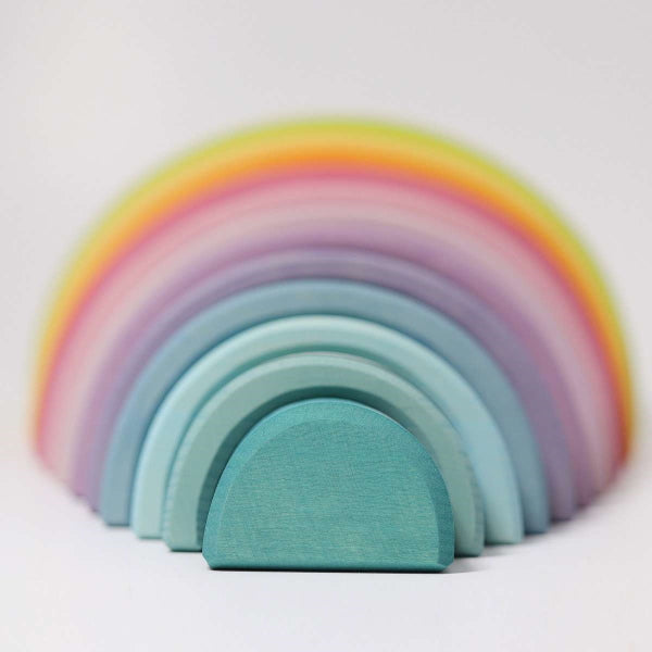 Grimm&#39;s Large Pastel Rainbow wooden stacking toy at Milk Tooth
