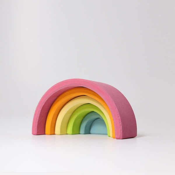 Grimm&#39;s | Medium Rainbow Pastel wooden stacking toy at Milk Tooth