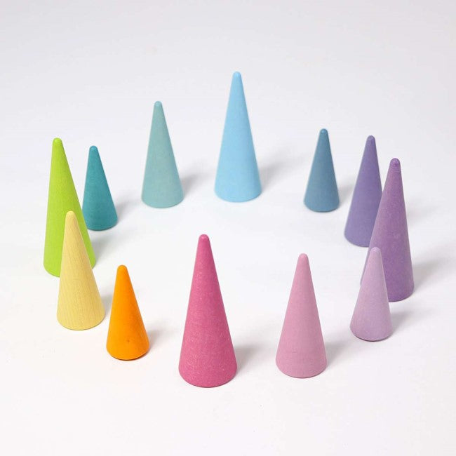 Grimm's | Pastel Rainbow Forest | Wooden Cones Trees Toy Set