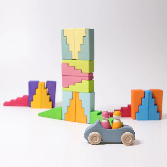 Grimm&#39;s | Stepped Roofs | Pastel Wooden Building Blocks