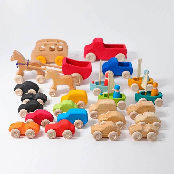 Grimm&#39;s Wooden Vehicles animals cars trucks buses yachts
