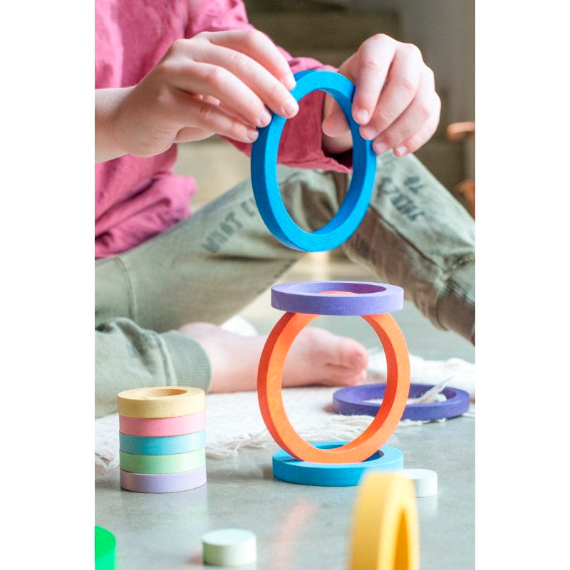 Grapat | Nest Rings | 24 Pieces | Concentric gradient rainbow wooden toys