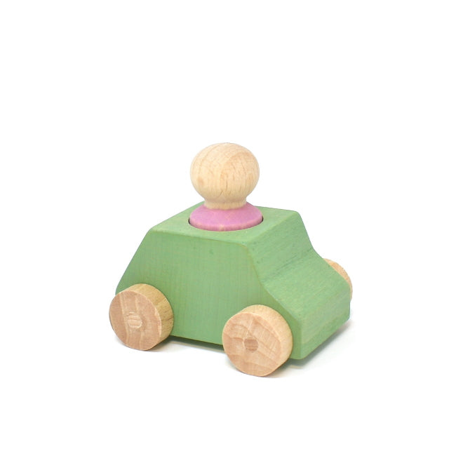 Lubulona | Car in Mint Green with Pink Figure wooden toy