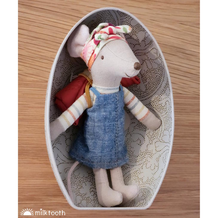 Maileg Metal Easter Eggs with Big Sister Hiker Mouse at Milk Tooth Australia