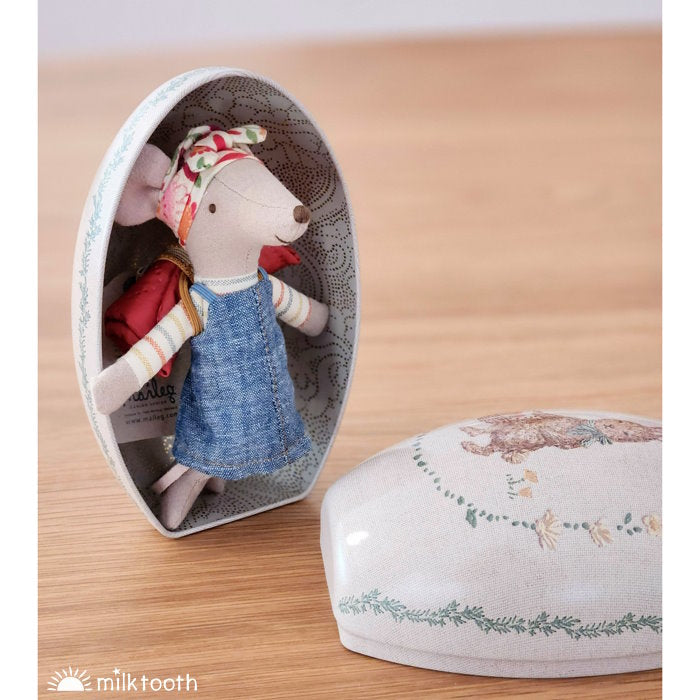 Maileg Metal Easter Eggs with Big Sister Hiker Mouse at Milk Tooth Australia