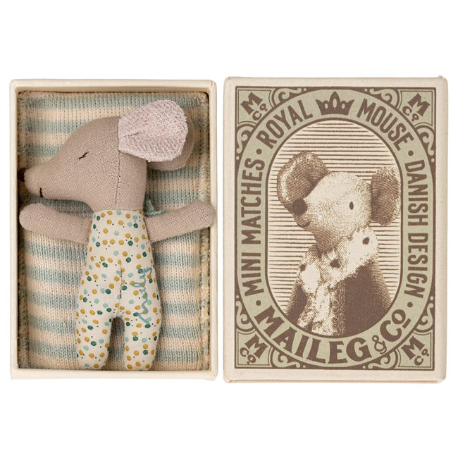 Maileg | Mouse Sleepy-Wakey Baby in Box Blue at Milk Tooth