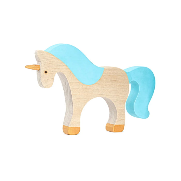 Mikheev | Unicorn in Blue & White wooden toy at Milk Tooth