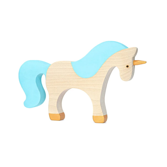 Mikheev | Unicorn in Blue &amp; White wooden toy at Milk Tooth