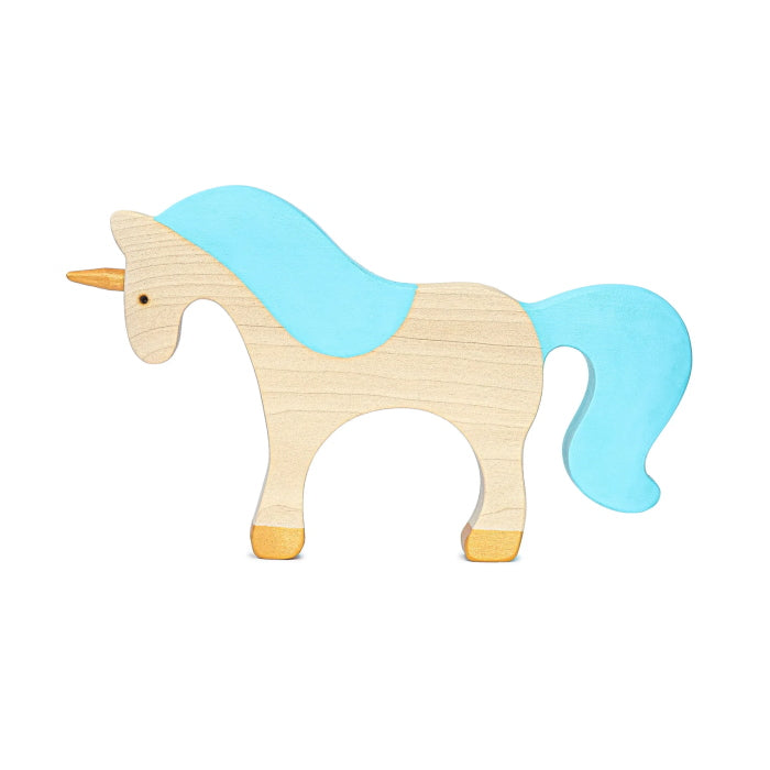 Mikheev | Unicorn in Blue &amp; White wooden toy at Milk Tooth