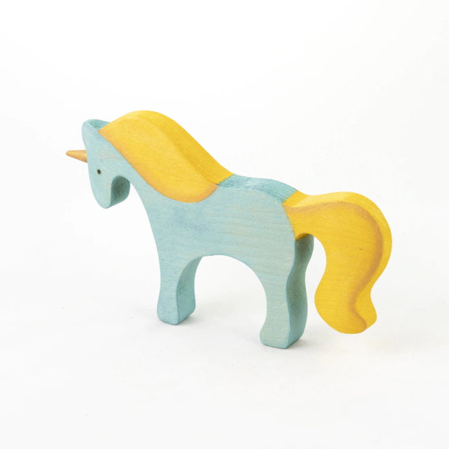 Mikheev | Unicorn in Blue &amp; Yellow wooden toy at Milk Tooth
