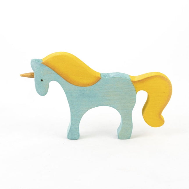 Mikheev | Unicorn in Blue &amp; Yellow wooden toy at Milk Tooth