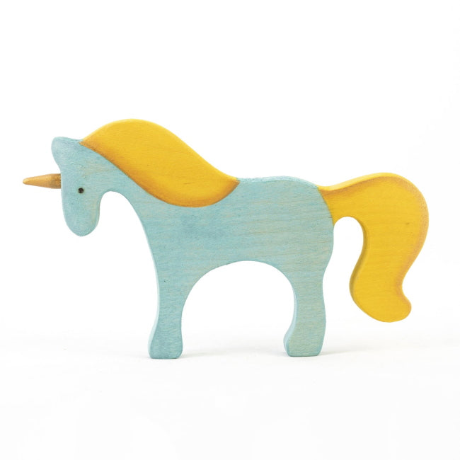 Mikheev | Unicorn in Blue &amp; Yellow wooden toy at Milk Tooth