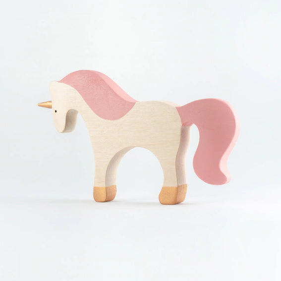 Mikheev | Unicorn in Pink & White wooden toy at Milk Tooth
