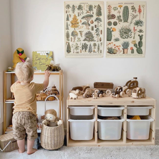 Olli Ella Poppet Dinkum Doll in Styled Playroom wtih Straw Piki and Luggy Basket