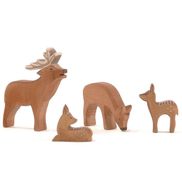 Ostheimer | Wooden Toy | Red Deer Family including Buck, Stag, Doe, Fawn
