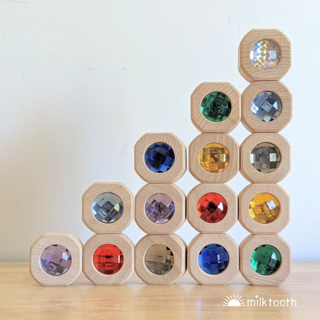 Papoose | Bitcoins | 15 Blocks Rainbow | wooden blocks with sparkling gems