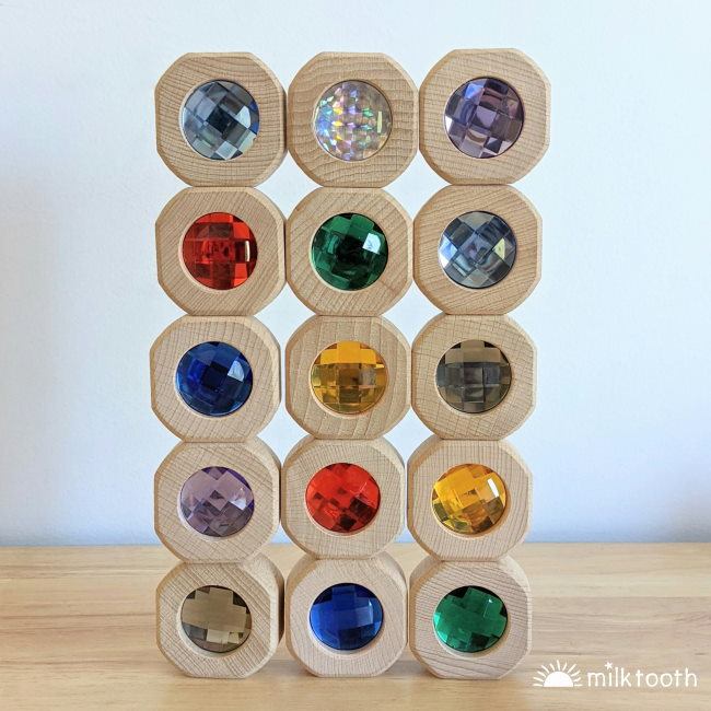 Papoose | Bitcoins | 15 Blocks Rainbow | wooden blocks with sparkling gems