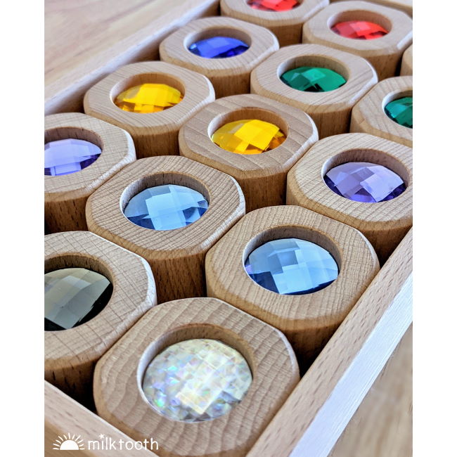 Papoose | Bitcoins | 15 Blocks Rainbow | wooden blocks with sparkling gems
