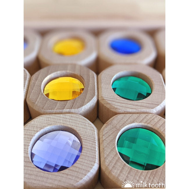 Papoose | Bitcoins | 15 Blocks Rainbow | wooden blocks with sparkling gems