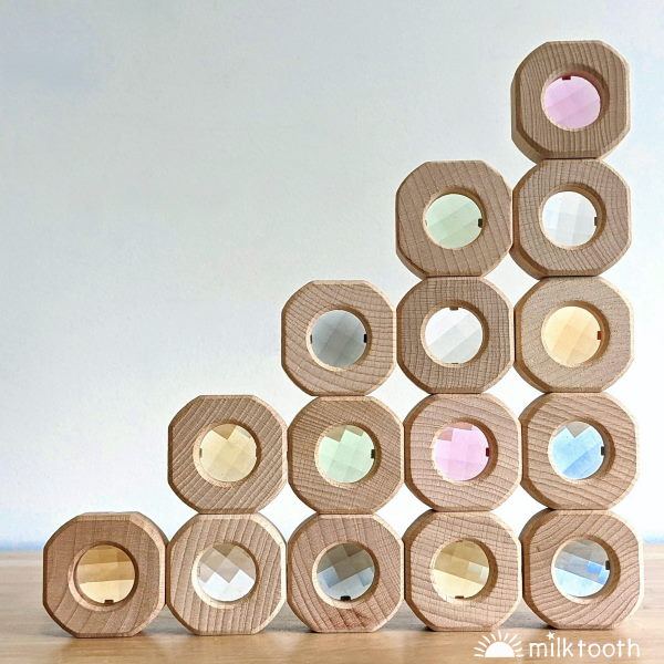 Papoose | Bitcoins | 15 Windows Earth | wooden blocks with transparent jewels