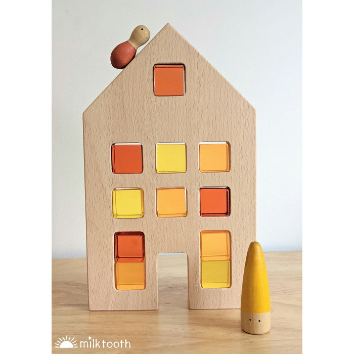 Papoose | Dutch Wood Houses | 3 Pieces with Bauspiel Lucite Cubes