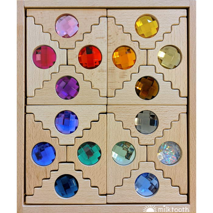 Papoose | Dutch Step Gables | 16 Blocks with Tray | wooden block toys with gems and jewels