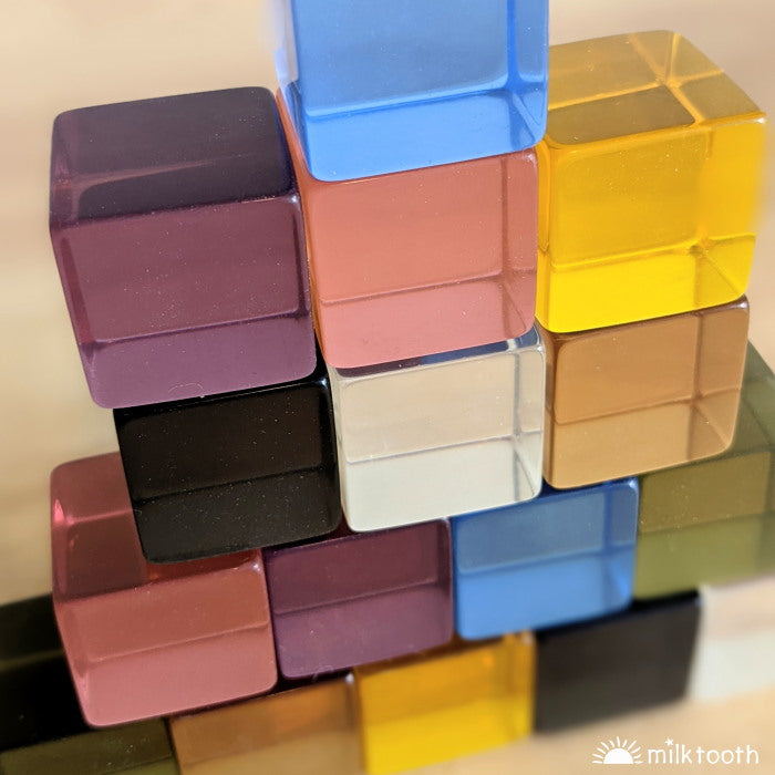© Milk Tooth Papoose | Lucite Cubes 16 Earth Blocks with Tray