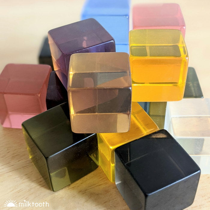 © Milk Tooth Papoose | Lucite Cubes 16 Earth Blocks with Tray