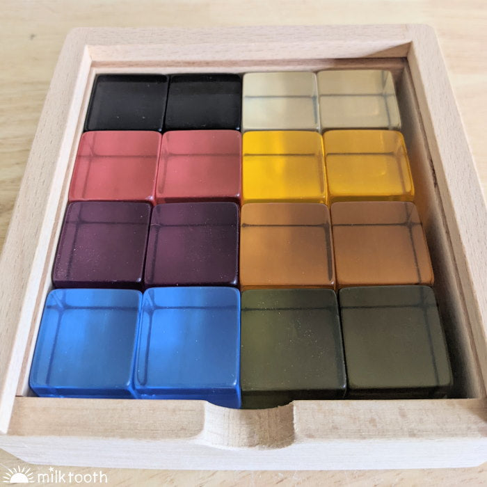 © Milk Tooth Papoose | Lucite Cubes 16 Earth Blocks with Tray