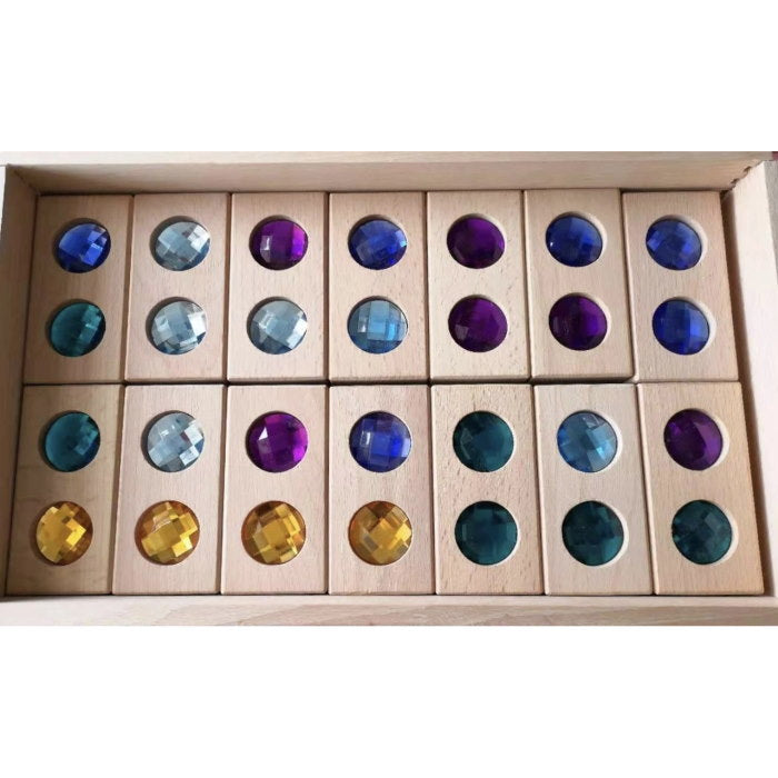 Papoose | 28 Gem Dominoes in Tray wooden blocks at Milk Tooth