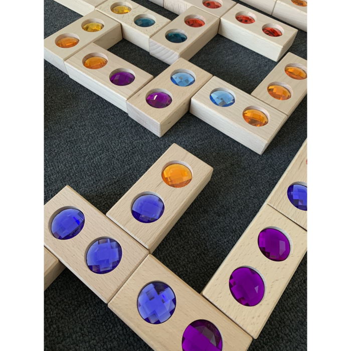 Papoose | 28 Gem Dominoes in Tray wooden blocks at Milk Tooth