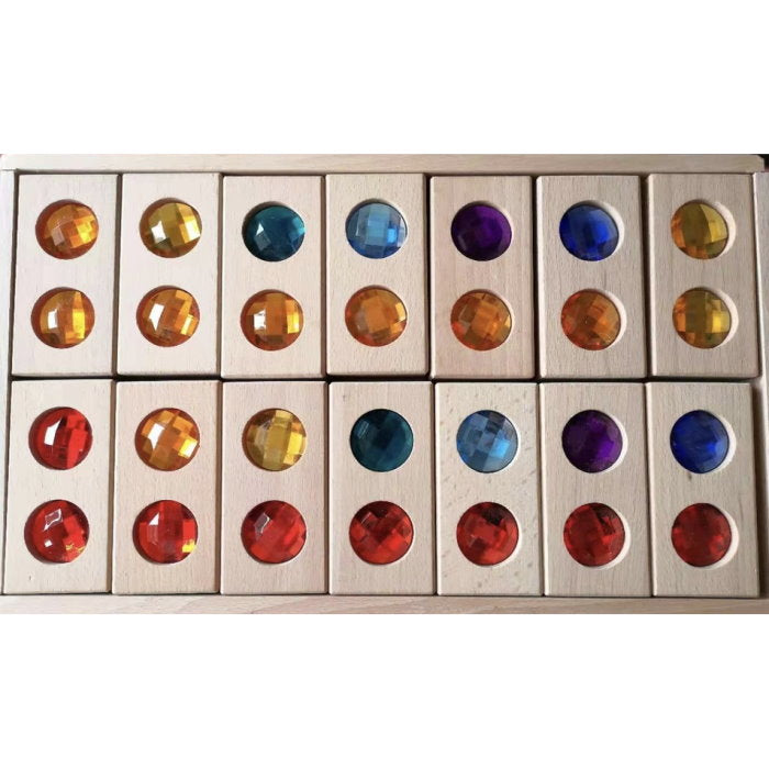 Papoose | 28 Gem Dominoes in Tray wooden blocks at Milk Tooth