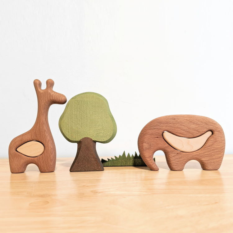 Tateplota | Mini Wooden Puzzle | Elephant Elmer Mona Giraffe