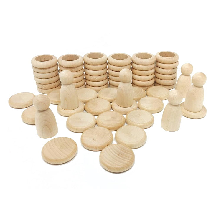 Grapat | Nins Rings and Coins | Natural timber toy peg doll set