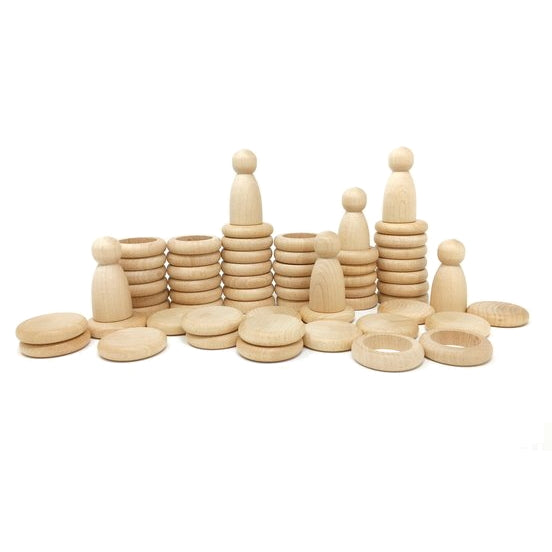 Grapat | Nins Rings and Coins | Natural wooden toy peg doll set