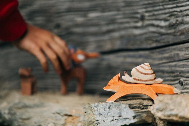 Ostheimer | Wooden Toy | Fox Small Running with snail on back