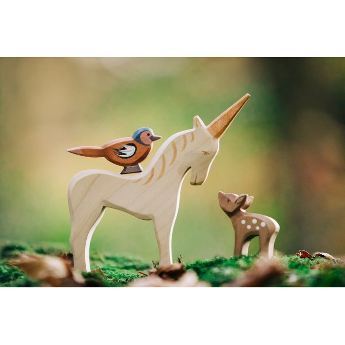Ostheimer | Wooden Toy | Unicorn with Deer Small Head High and Bird