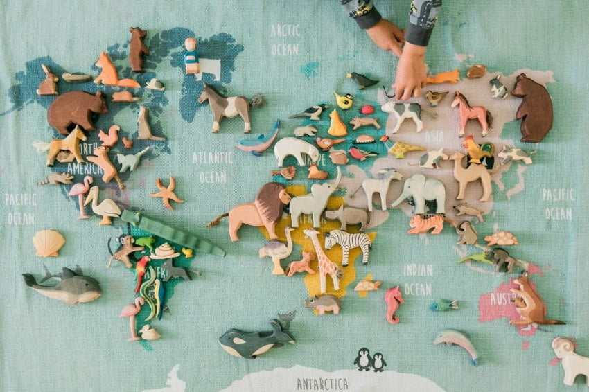 Ostheimer Wooden Toys Animals around the World Map
