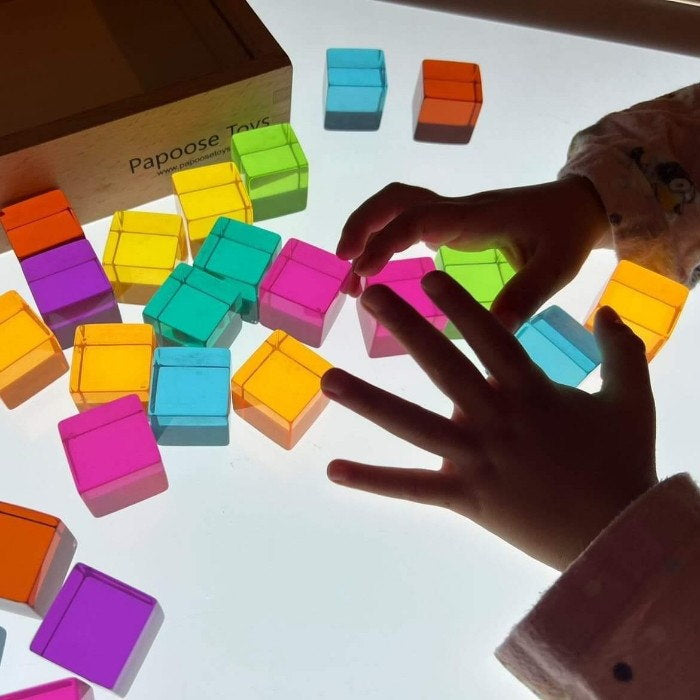 © Playdaysinperth for Milk Tooth Papoose Bright Lucite Cubes